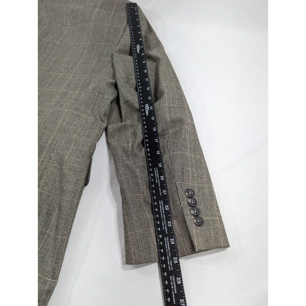 Jos A Banks Silk‎ Wool Gray Windowpane Blazer Sports Jacket Coat 46R Crosshatch